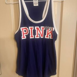PINK blue and white racer back tank top.